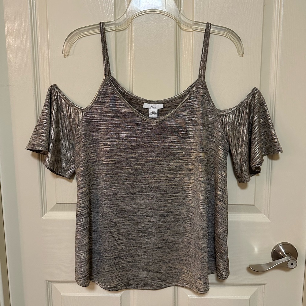 Bar lll Gold Cold-Shoulder V-Neck Top Size L